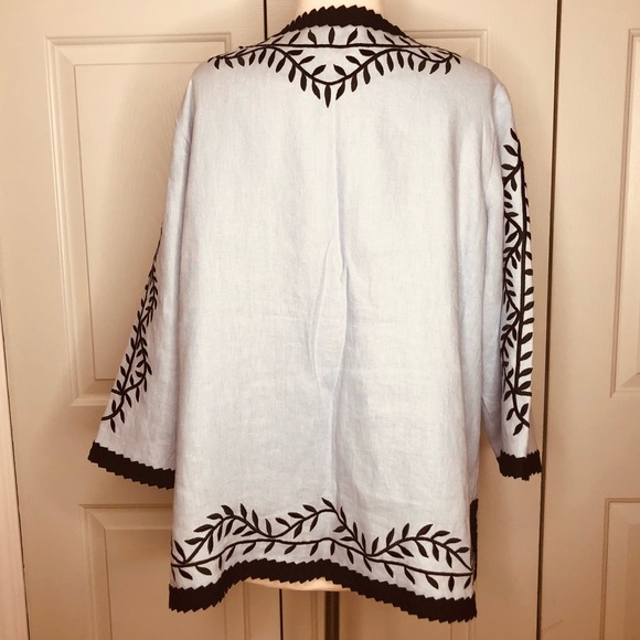 Linea Louis Dell’ Olio 💯 Linen Embroidered Lined Jacket Top Size 1X Blue… - Picture 7 of 14